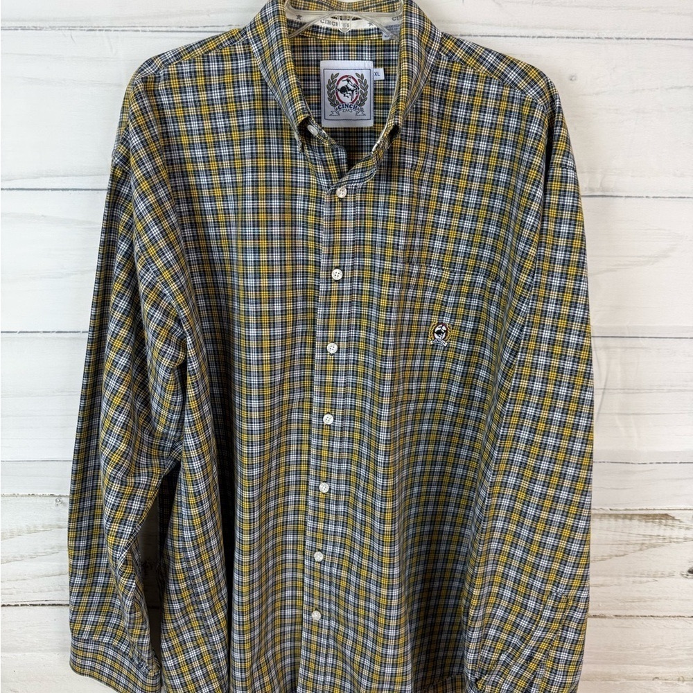 Cinch Yellow and Blue Casual Button Down Shirt
